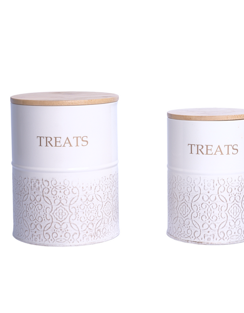 Load image into Gallery viewer, Dog Treat Canister - White Swan (Set of 2)
