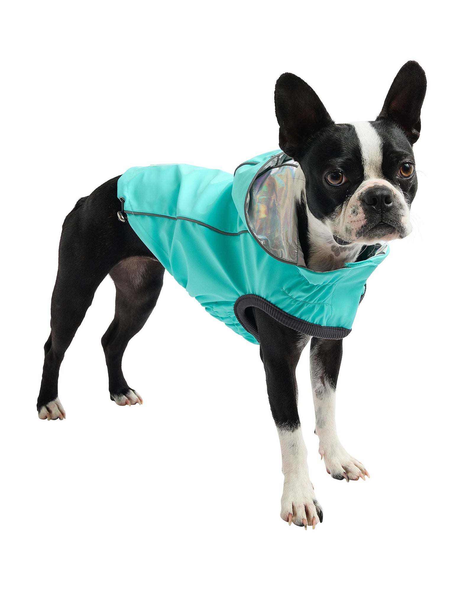 Reversible Raincoat - Neon Aqua with Iridescent