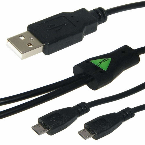 AMZER USB to Dual Micro USB Y Splitter Twin Charging Handy Cable -