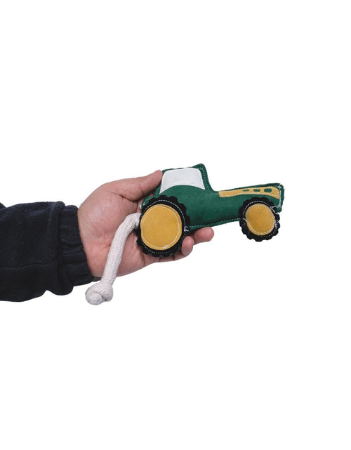 Load image into Gallery viewer, Vegan Leather Green Tractor Eco Friendly Dog Toy
