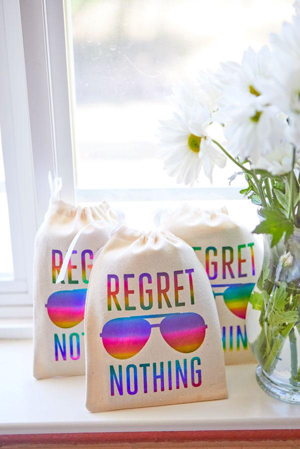 Rainbow Foil Regret Nothing! Hangover Kit Bags