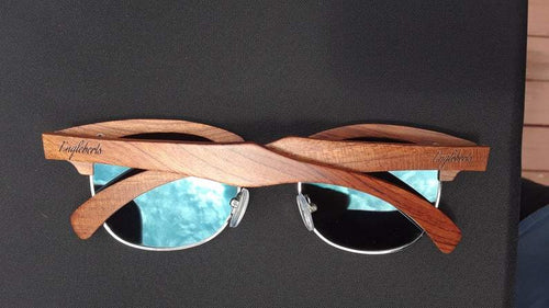 Load image into Gallery viewer, Brazilian Pear Wood Sunglasses, Ice Blue Polarized Lenses
