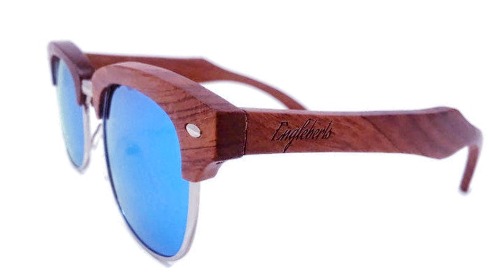 Brazilian Pear Wood Sunglasses, Ice Blue Polarized Lenses